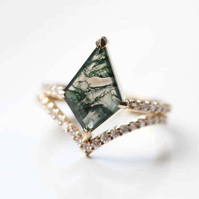 Capucinne Rings Anna Moss Agate and Diamond Kite Ring Set