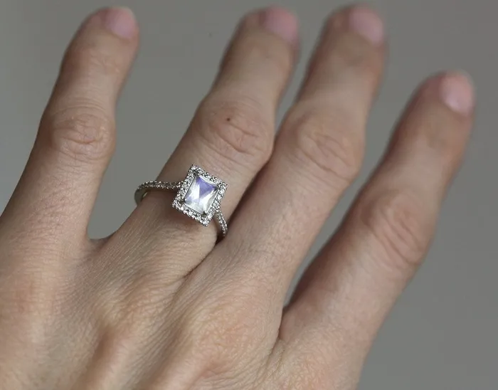 capucinne Rings Moonstone Engagement Ring 09 Carat with Full Diamond Halo