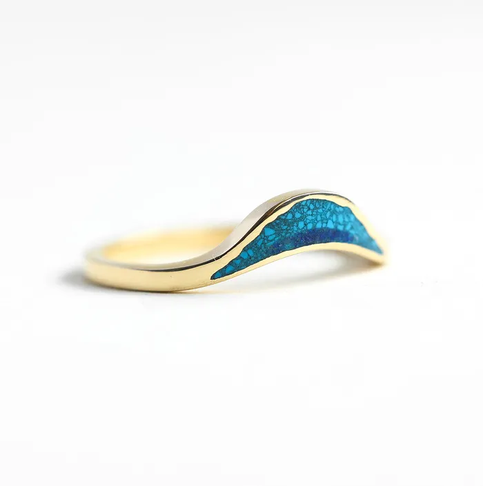 Capucinne Rings Ocean Ring Lake Ring Unique Curved Inlay Band
