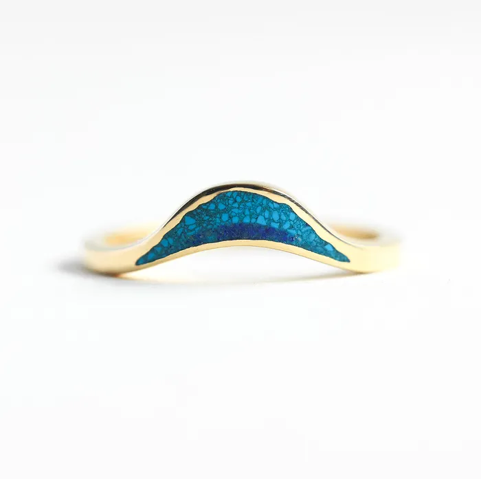 Capucinne Rings Ocean Ring Lake Ring Unique Curved Inlay Band