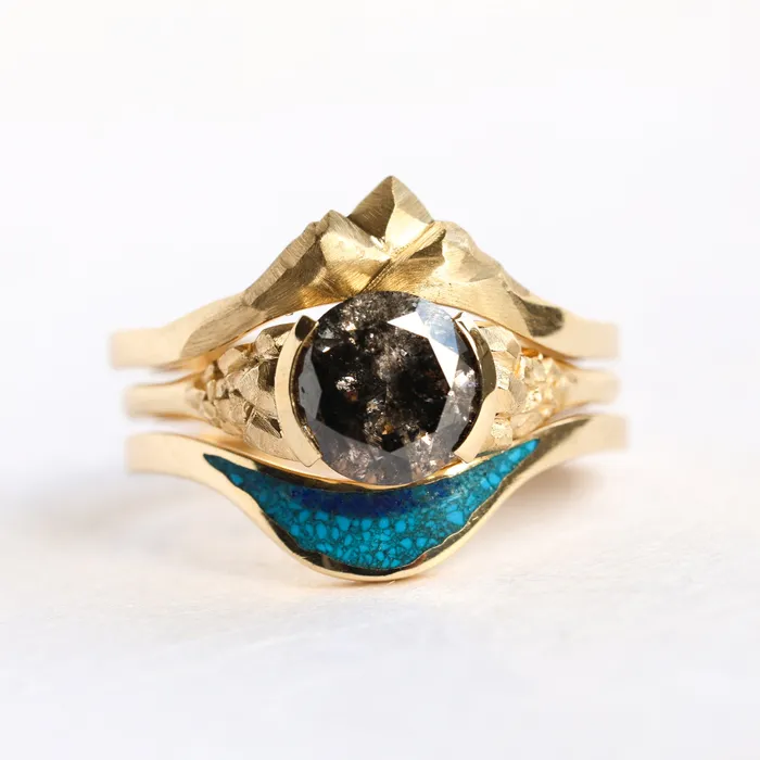 Capucinne Rings Ocean Ring Lake Ring Unique Curved Inlay Band