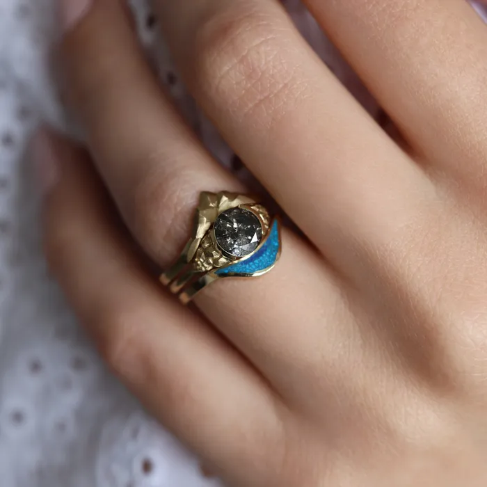 Capucinne Rings Ocean Ring Lake Ring Unique Curved Inlay Band