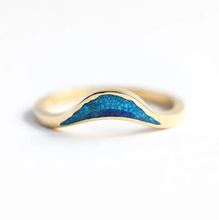Capucinne Rings Ocean Ring Lake Ring Unique Curved Inlay Band