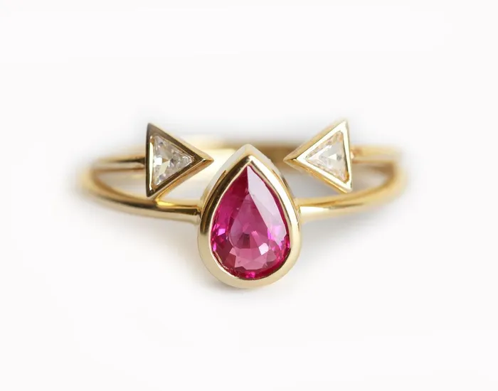 Capucinne Rings Ruby Engagement Ring Open Triangle Diamond Band