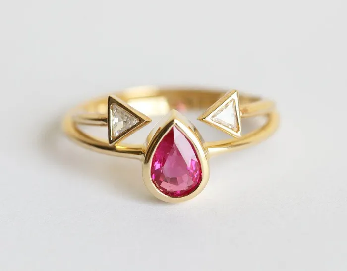 Capucinne Rings Ruby Engagement Ring Open Triangle Diamond Band