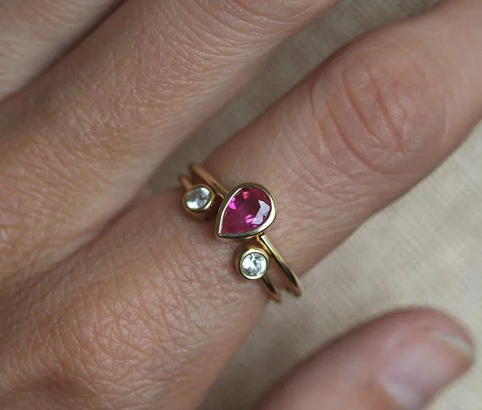 Capucinne Rings Ruby Engagement Ring Open Triangle Diamond Band