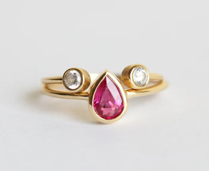 Capucinne Rings Ruby Engagement Ring Open Triangle Diamond Band