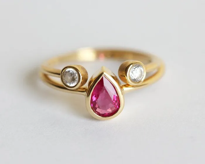 Capucinne Rings Ruby Engagement Ring Open Triangle Diamond Band