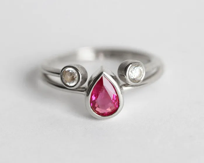 Capucinne Rings Ruby Engagement Ring Open Triangle Diamond Band