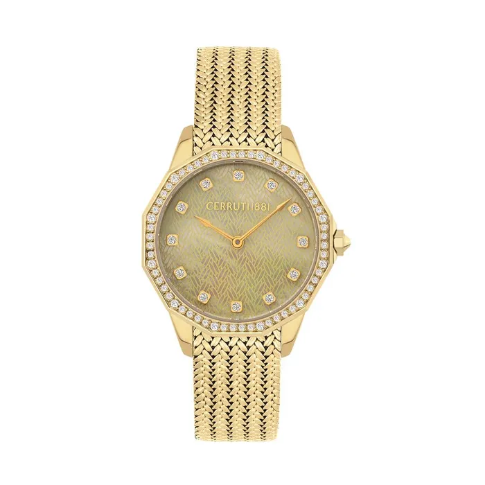 Cerruti Ladies Watch Gold Plated Case Clera Stones Beigents With Mother Of Pearl Dial Gold Plated Mesh Bracelet Cerruti Bracelets Cerruti Ladies Watch Gold Plated Case Clera Stones Beigents With Mother Of Pearl Dial Gold Plated Mesh Bracelet Cerruti Bracelets