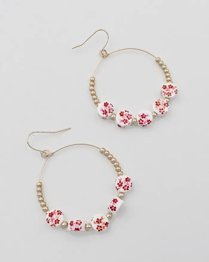 CHECK20241 Earrings Flower Printed Resin Bead Earrings