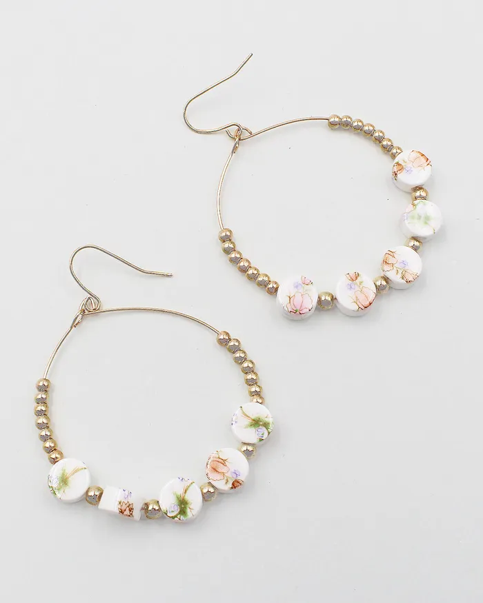 CHECK20241 Earrings Flower Printed Resin Bead Earrings CHECK20241 Earrings Flower Printed Resin Bead Earrings