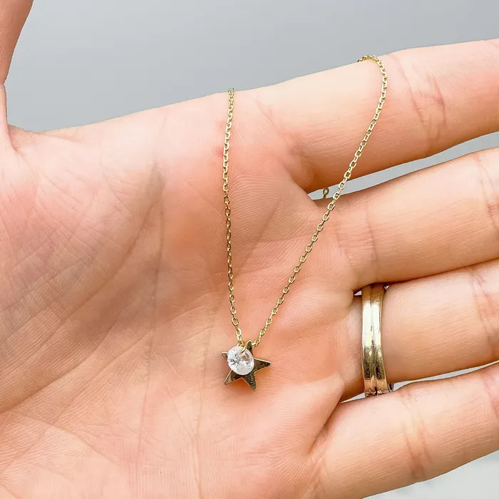 Cubic Zirconia Star Pendant Necklace Gold Prep Obsessed FC Necklaces