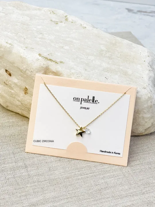 Cubic Zirconia Star Pendant Necklace Gold Prep Obsessed FC Necklaces