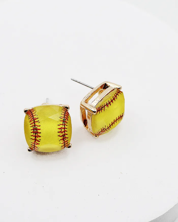 Earrings 03082023 Softball Faceted Square Stud Earrings