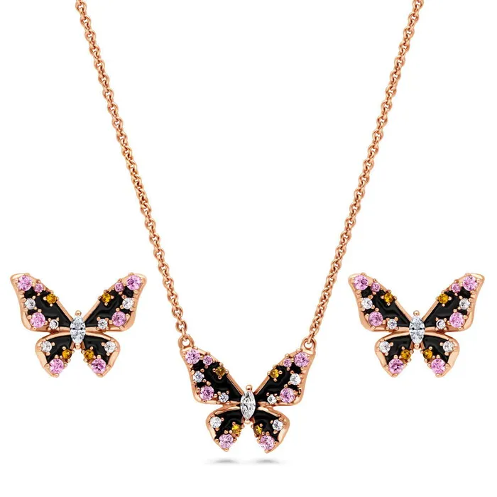 Earrings BERRICLE Butterfly Enamel CZ Set in Rose Gold Flashed Sterling Silver Earrings BERRICLE Butterfly Enamel CZ Set in Rose Gold Flashed Sterling Silver