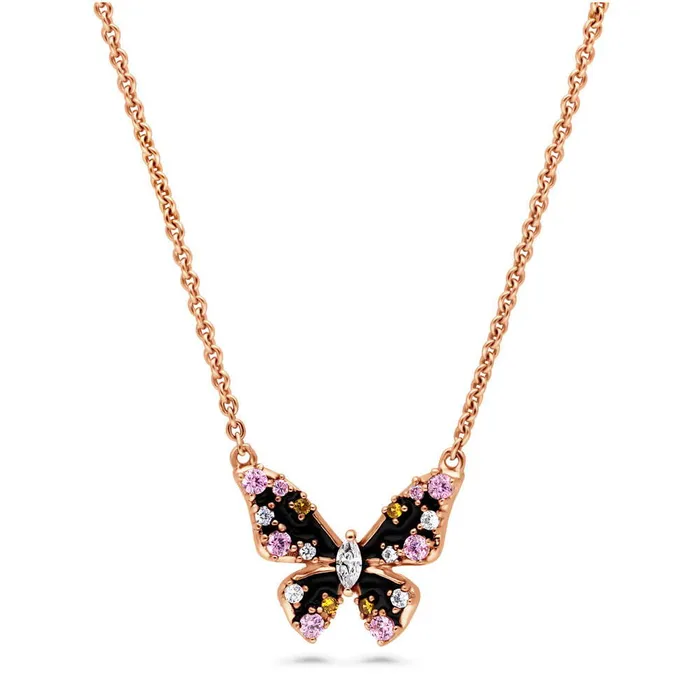 Earrings BERRICLE Butterfly Enamel CZ Set in Rose Gold Flashed Sterling Silver