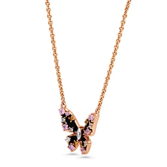 Earrings BERRICLE Butterfly Enamel CZ Set in Rose Gold Flashed Sterling Silver
