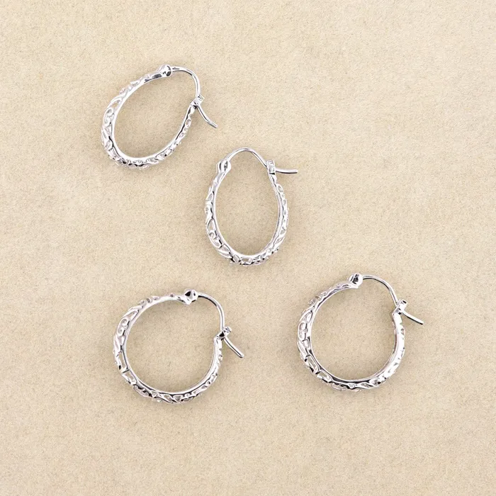 Earrings BERRICLE Filigree Medium Hoop Earrings in Sterling Silver 075