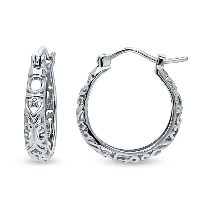 Earrings BERRICLE Filigree Medium Hoop Earrings in Sterling Silver 075