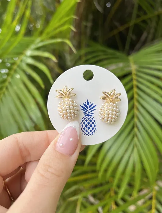 Earrings Prep Obsessed LM Pineapple Pearl Pop Studs