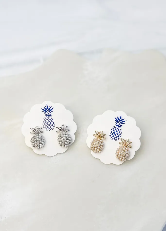 Earrings Prep Obsessed LM Pineapple Pearl Pop Studs
