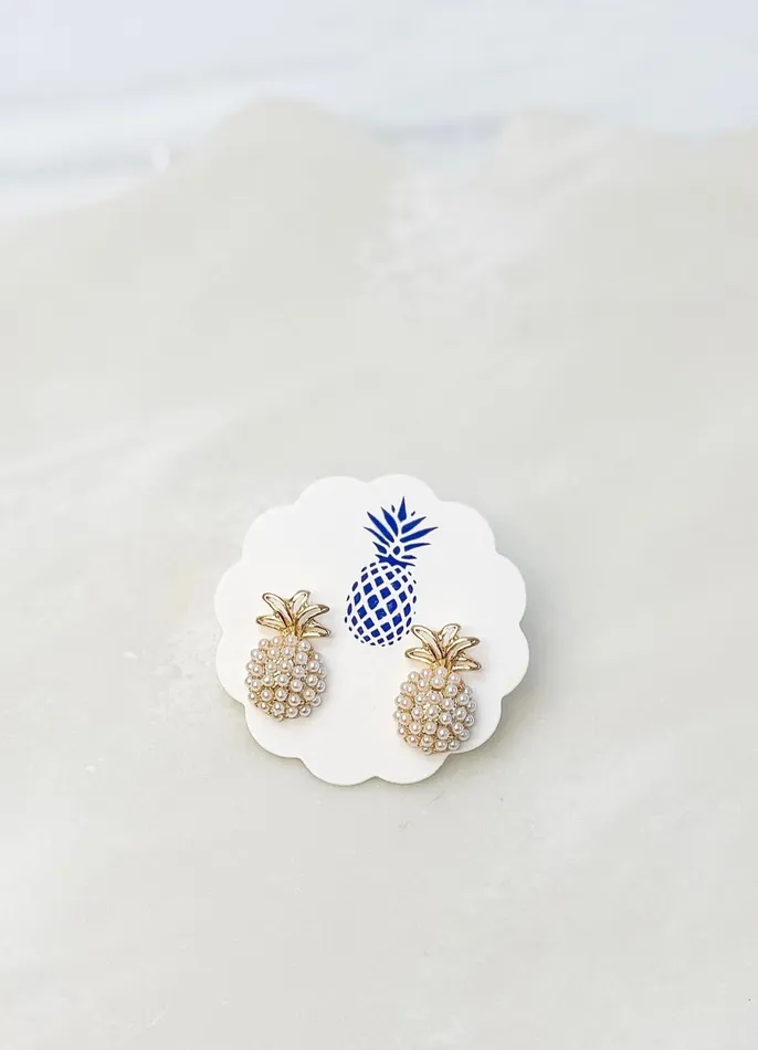 Earrings Prep Obsessed LM Pineapple Pearl Pop Studs