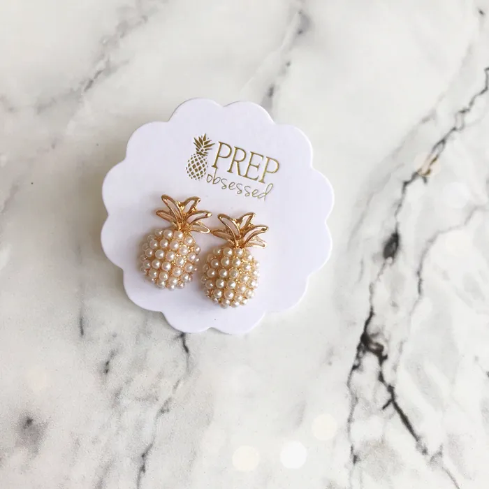 Earrings Prep Obsessed LM Pineapple Pearl Pop Studs