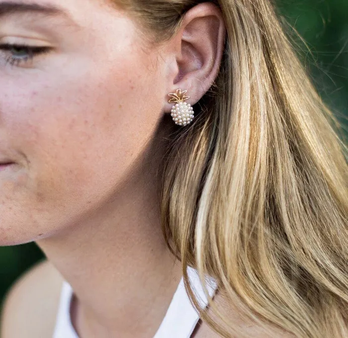 Earrings Prep Obsessed LM Pineapple Pearl Pop Studs