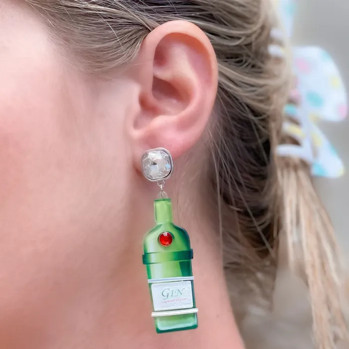 Earrings Prep Obsessed RNK Gin Bottle Crystal Dangle Earrings