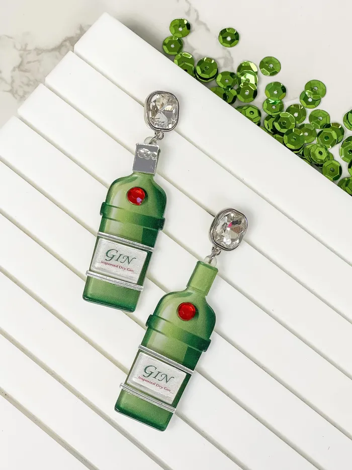 Earrings Prep Obsessed RNK Gin Bottle Crystal Dangle Earrings