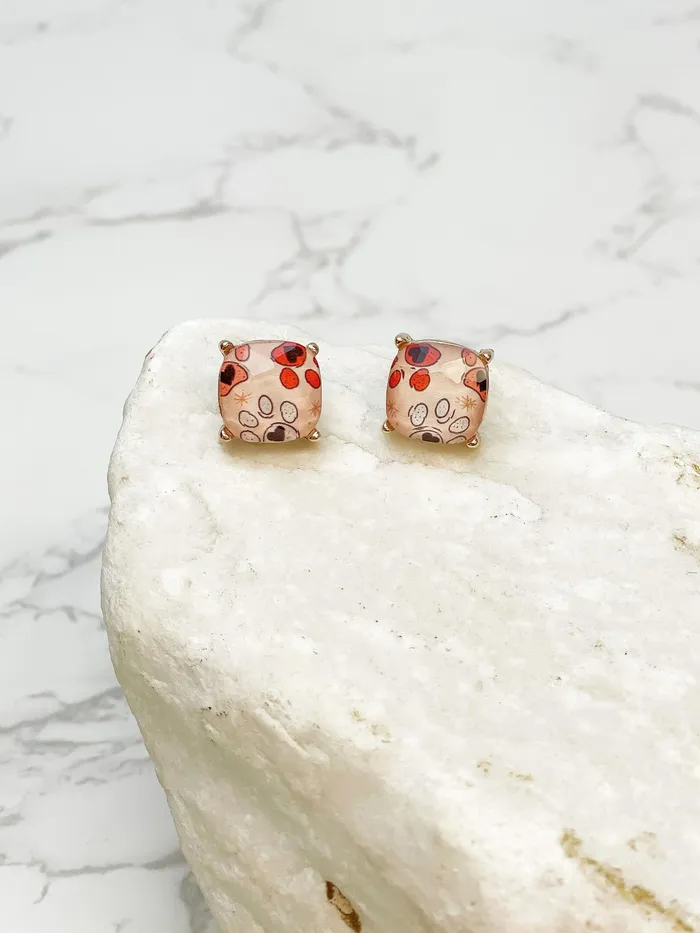 Earrings Prep Obsessed RNK Heart Paw Print Glass Stud Earrings