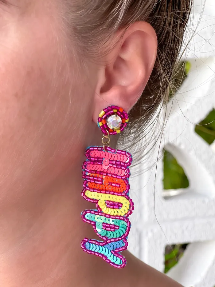 Earrings Prep Obsessed TI Happy Easter Sequin Dangle Earrings