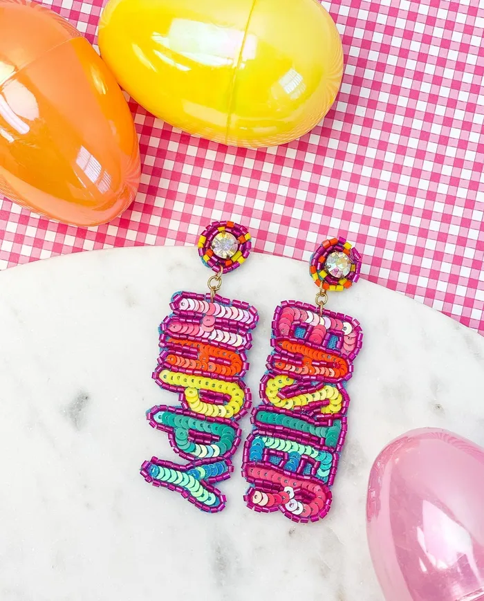 Earrings Prep Obsessed TI Happy Easter Sequin Dangle Earrings