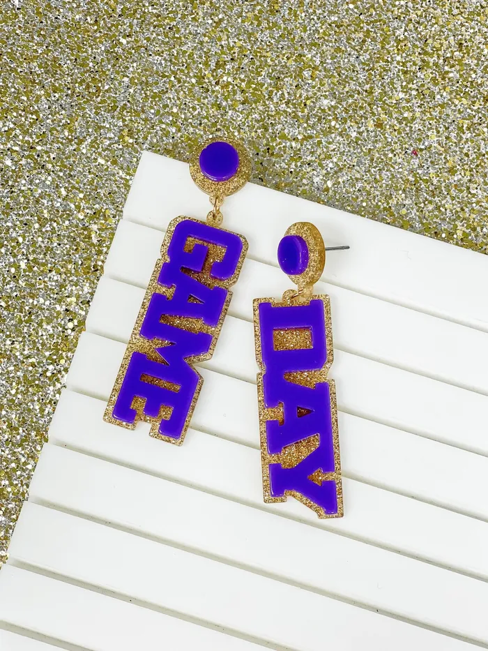 Earrings Prep Obsessed VP Game Day Statement Dangle Earrings Gold Purple