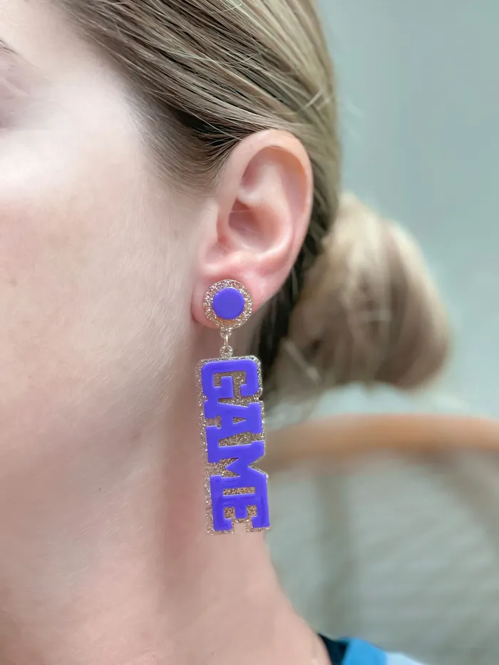 Earrings Prep Obsessed VP Game Day Statement Dangle Earrings Gold Purple