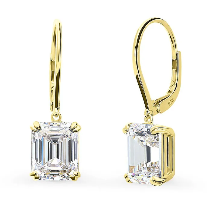 Earrings Solitaire Emerald Cut CZ Leverback Earrings in Sterling Silver BERRICLE Earrings Solitaire Emerald Cut CZ Leverback Earrings in Sterling Silver BERRICLE