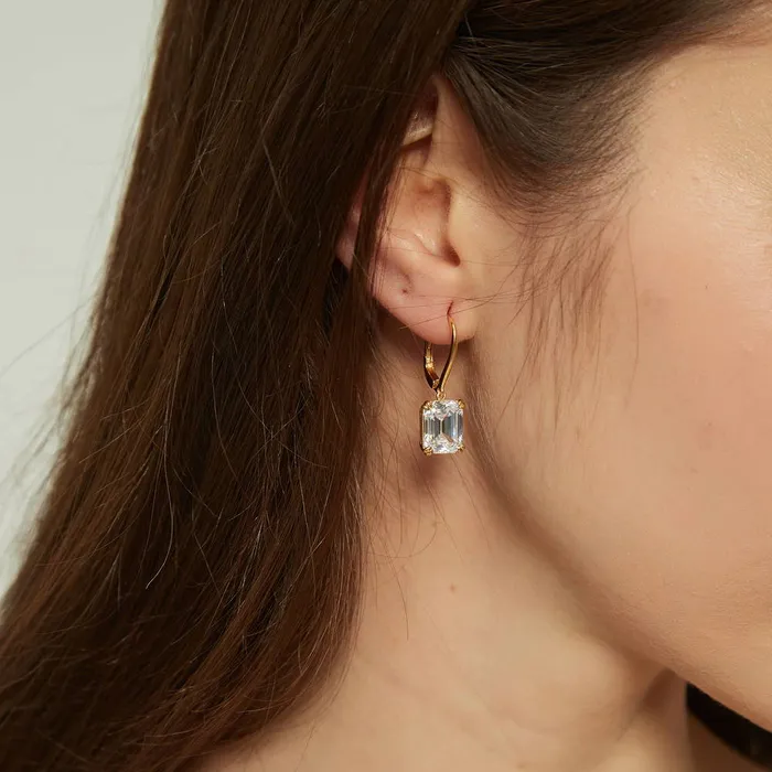 Earrings Solitaire Emerald Cut CZ Leverback Earrings in Sterling Silver BERRICLE
