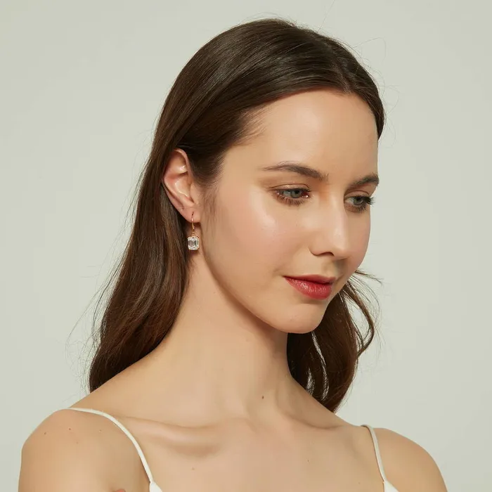 Earrings Solitaire Emerald Cut CZ Leverback Earrings in Sterling Silver BERRICLE