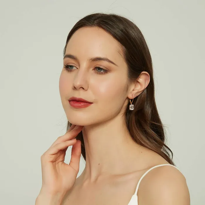 Earrings Solitaire Emerald Cut CZ Leverback Earrings in Sterling Silver BERRICLE