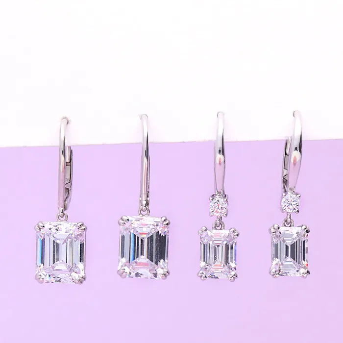Earrings Solitaire Emerald Cut CZ Leverback Earrings in Sterling Silver BERRICLE