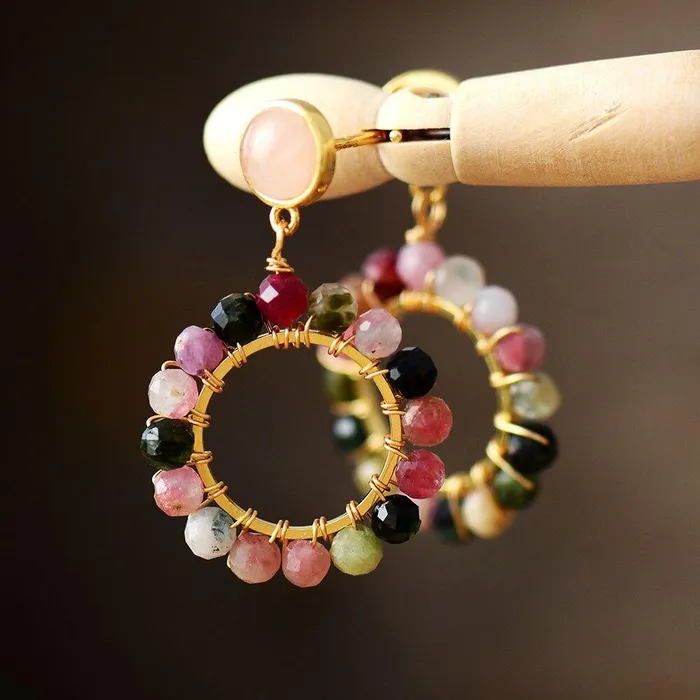 Earrings wickedafstore Natural Tourmaline Round Earrings