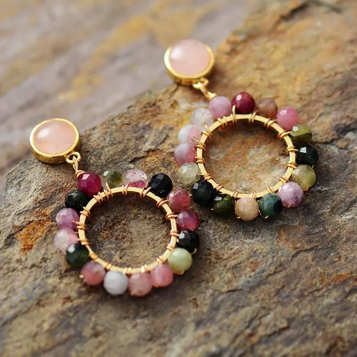 Earrings wickedafstore Natural Tourmaline Round Earrings