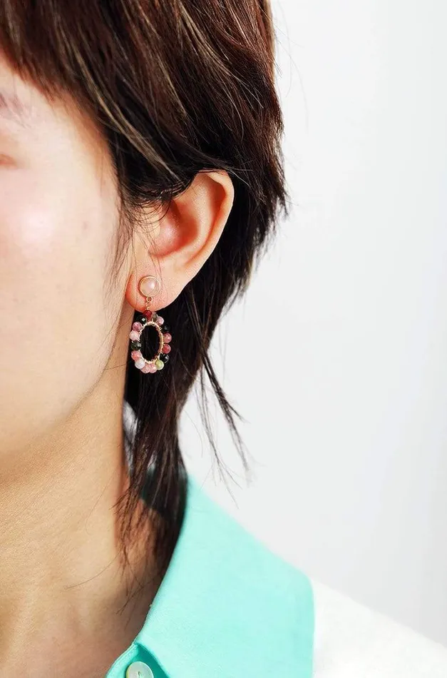 Earrings wickedafstore Natural Tourmaline Round Earrings