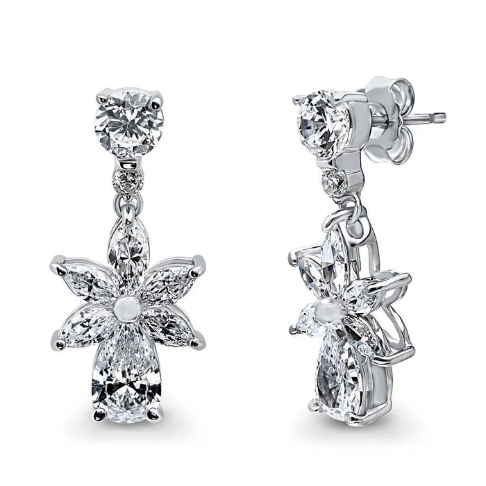 Flower CZ Dangle Earrings in Sterling Silver BERRICLE Earrings