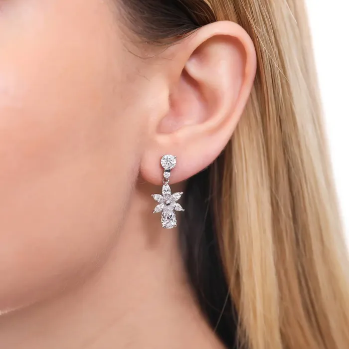 Flower CZ Dangle Earrings in Sterling Silver BERRICLE Earrings