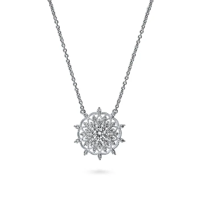 Flower CZ Pendant Necklace in Sterling Silver BERRICLE Necklaces
