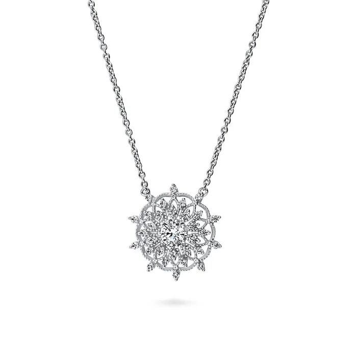 Flower CZ Pendant Necklace in Sterling Silver BERRICLE Necklaces