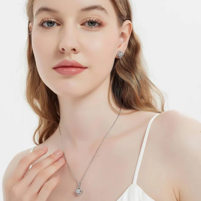 Flower CZ Pendant Necklace in Sterling Silver BERRICLE Necklaces