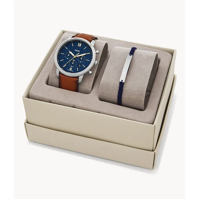 Fossil Fossil Neutra Mens Chronograph Luggage Leather Watch and Bracelet Set Bracelets Fossil Fossil Neutra Mens Chronograph Luggage Leather Watch and Bracelet Set Bracelets